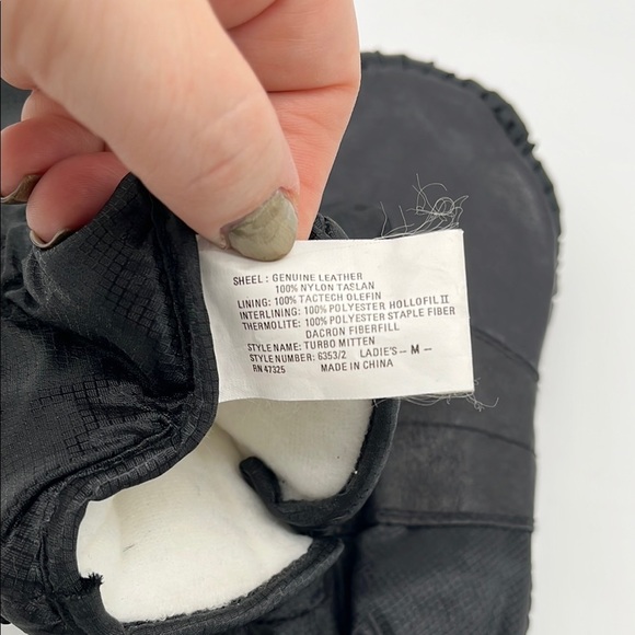 KOMBI Black Leather Nylon Winter Snow Mittens Women Size Medium - Picture 7 of 8